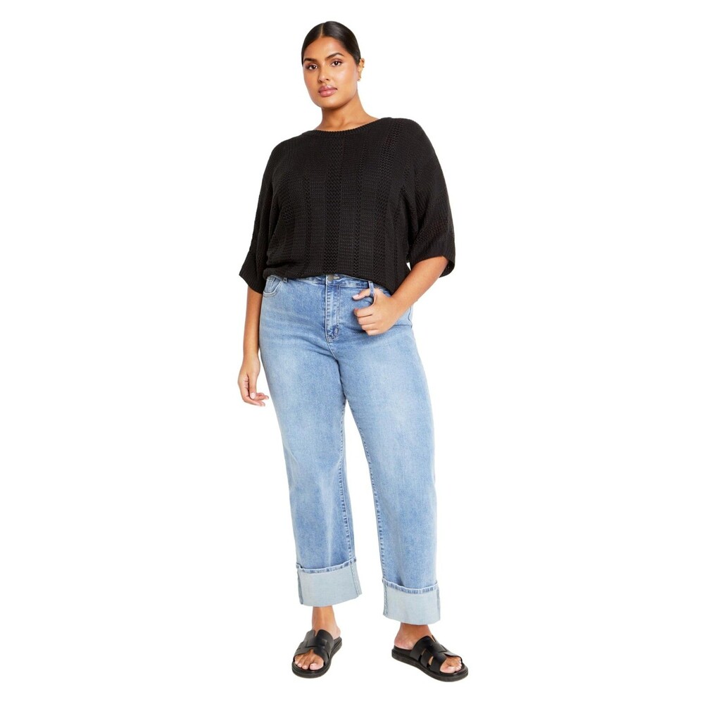City Chic Women's Plus Size 18 Jayde Jumper Sweater Black Pointelle Knit NWT